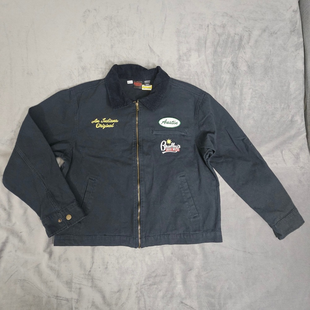 Stranger Things Bradleys Big Buy Mechanic Jacket Mens Large Black Canvas Zip Up